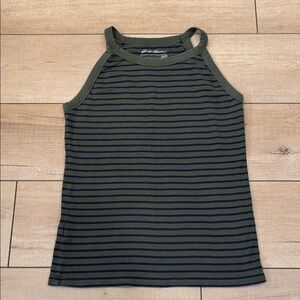 Eddie Bauer Olive and Navy Striped Halter Tank Top